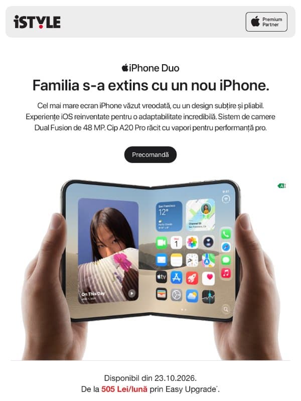 Precomandă acum noul iPhone Duo email from iSTYLE