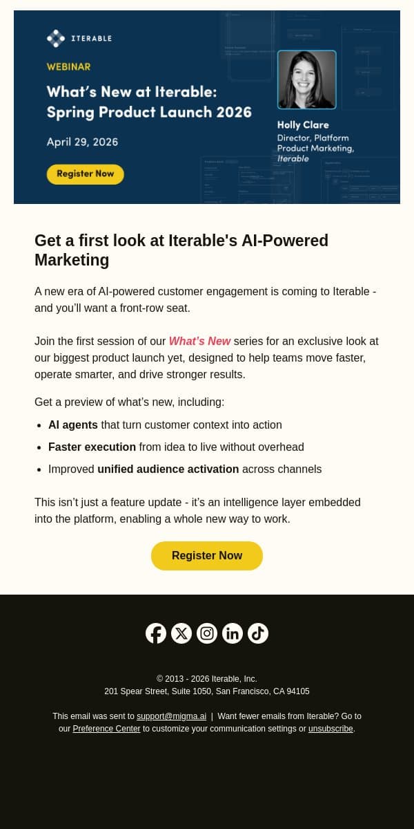 Join us for our Spring Product Release! email from Iterable screenshot
