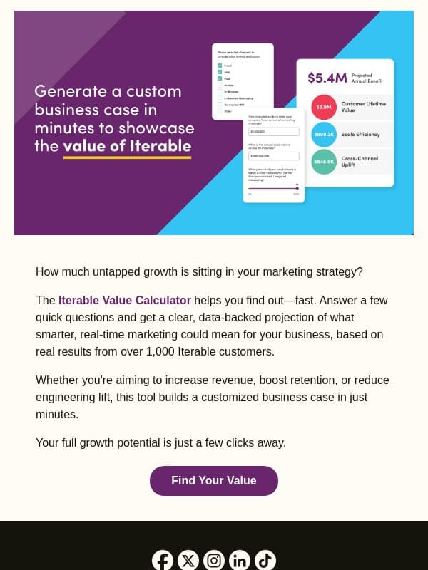 Project your full marketing value in minutes email from Iterable