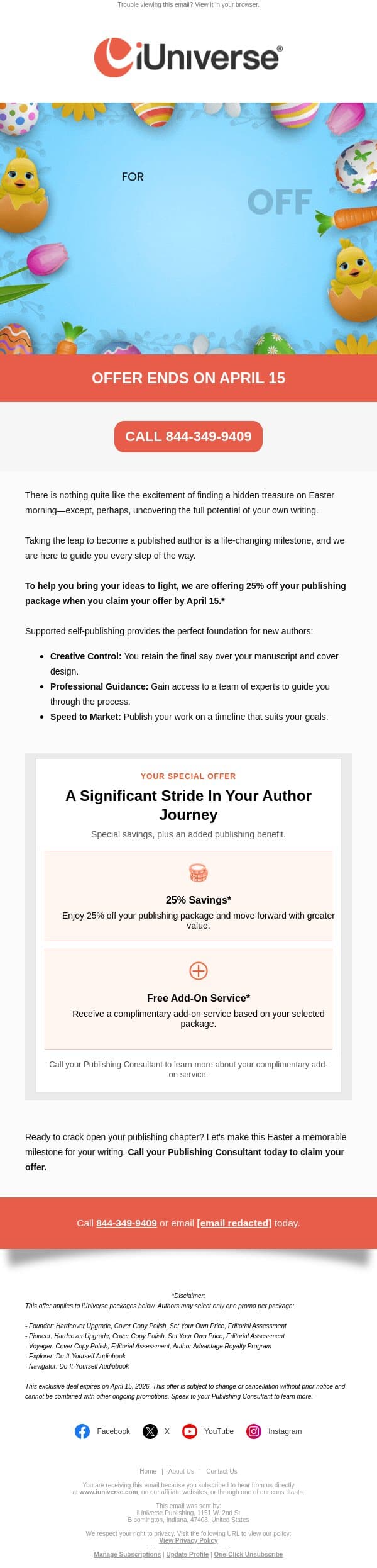 An Easter treat for your book email from iUniverse screenshot