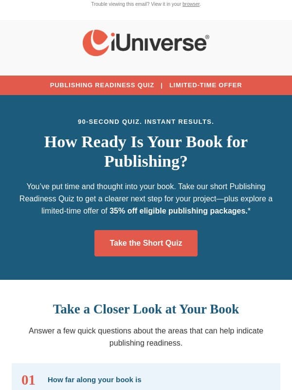 Short quiz: How ready is your book for publishing? email from iUniverse
