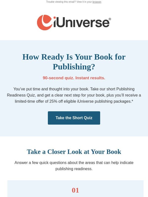 Take the short publishing readiness quiz + save email from iUniverse