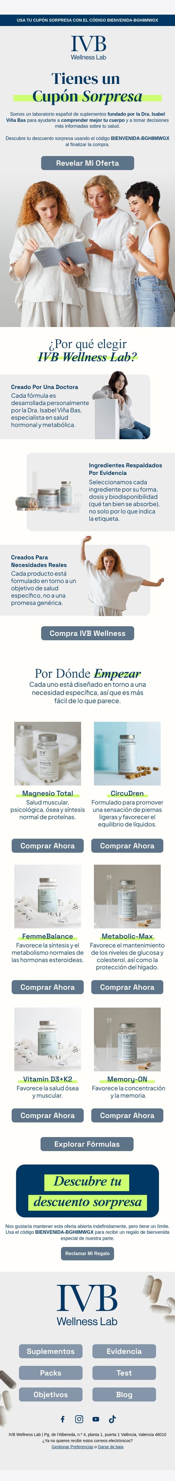 ¡Bienvenid@ a IVB Wellness Lab! email from IVB Wellness Lab screenshot