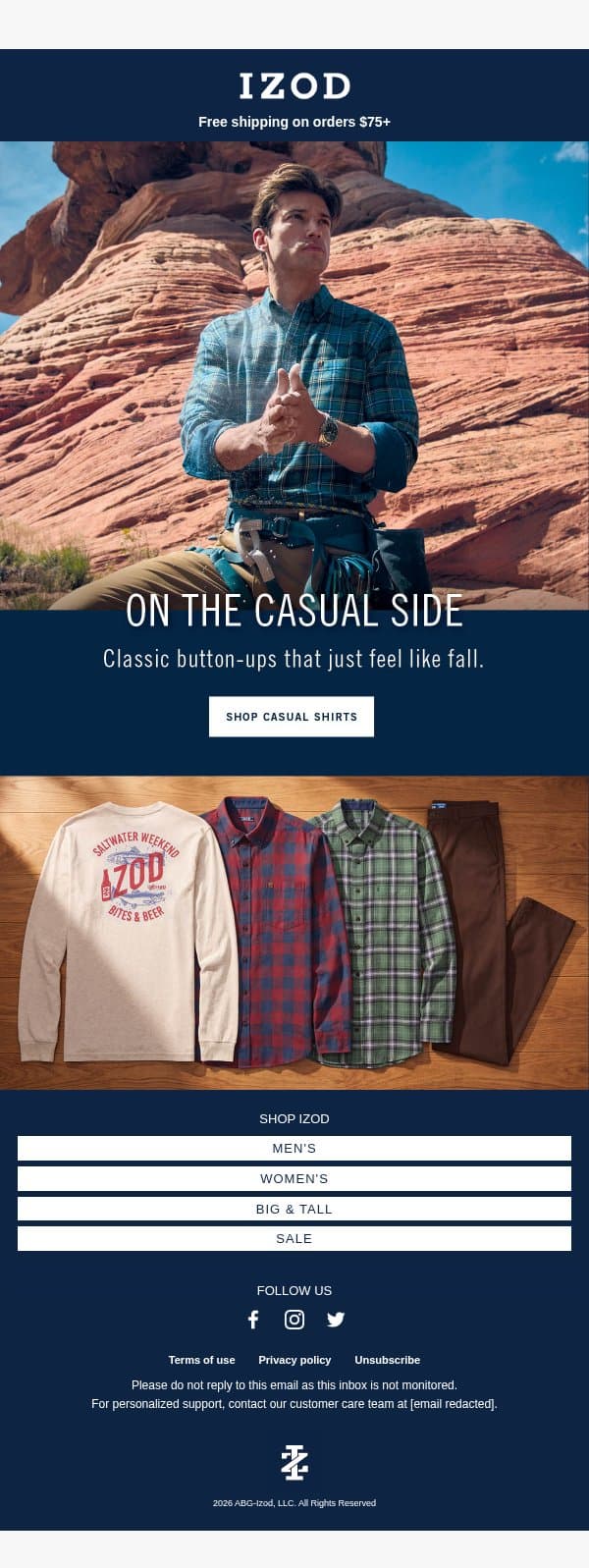 Button Ups. On Sale email from Izod screenshot