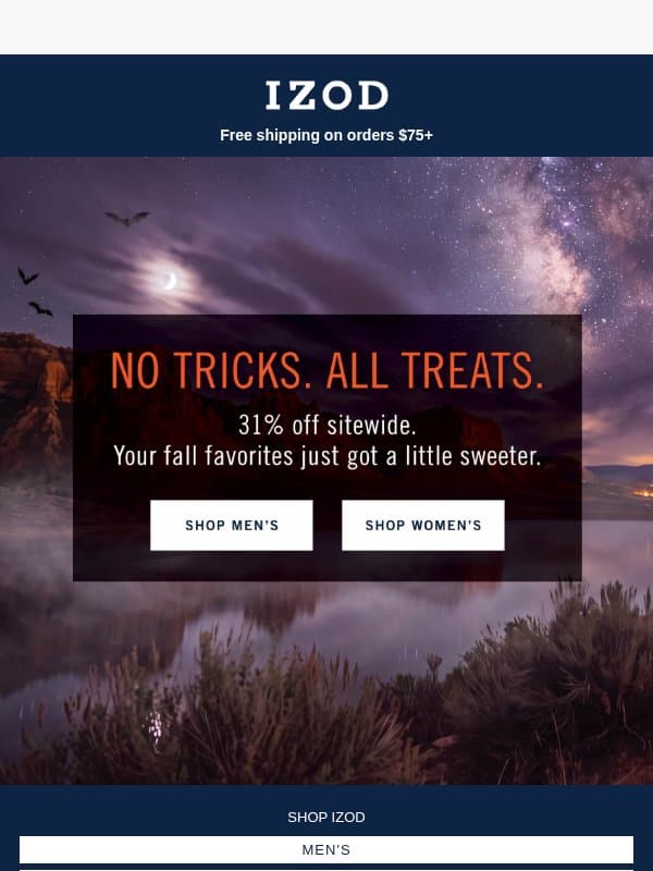31% Off. Scary Good Sale email from Izod