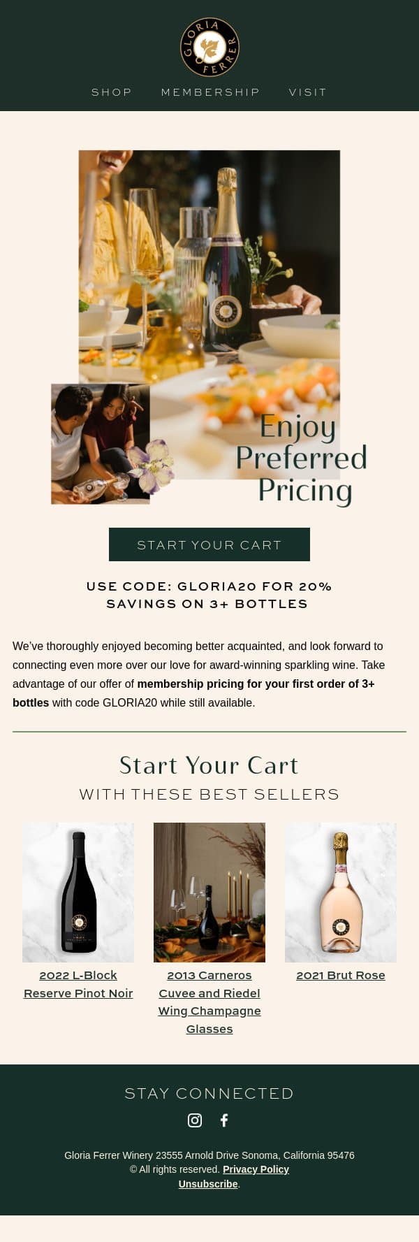 It has been a pleasure! email from J Vineyards & Winery screenshot
