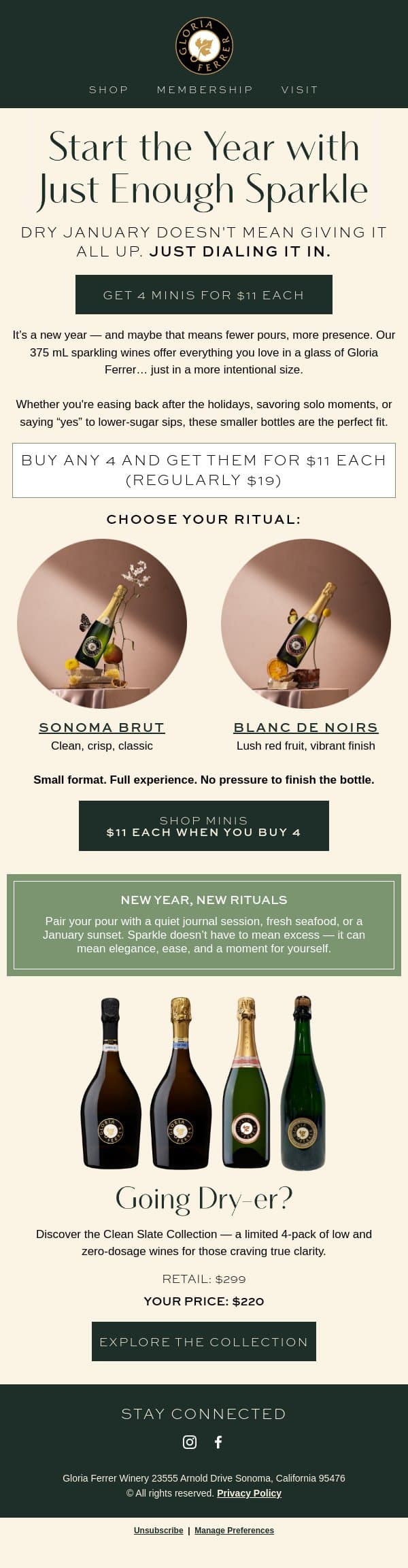 Smaller Bottles. Bigger Intentions. email from J Vineyards & Winery screenshot