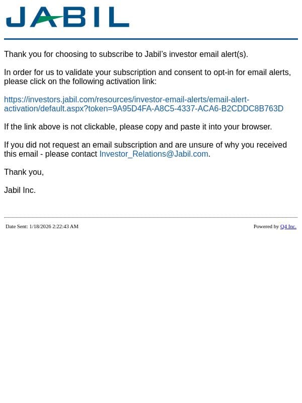 Jabil Website - Validate Account email from Jabil Inc. screenshot