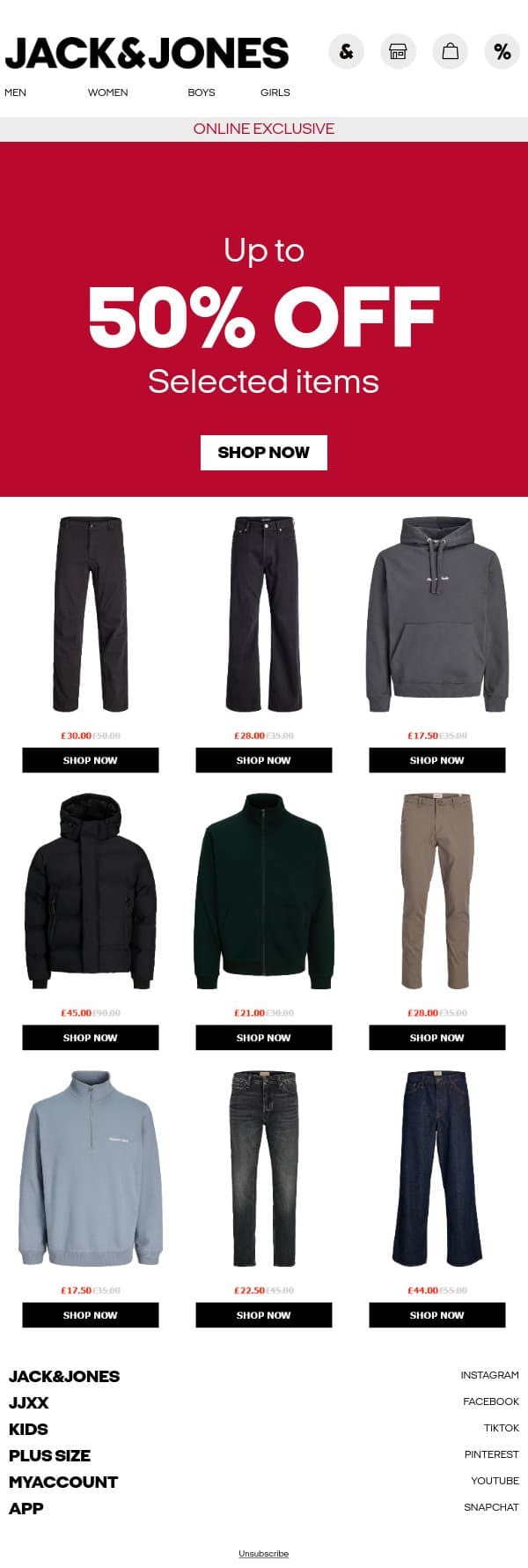 The timing is pretty good email from Jack & Jones screenshot