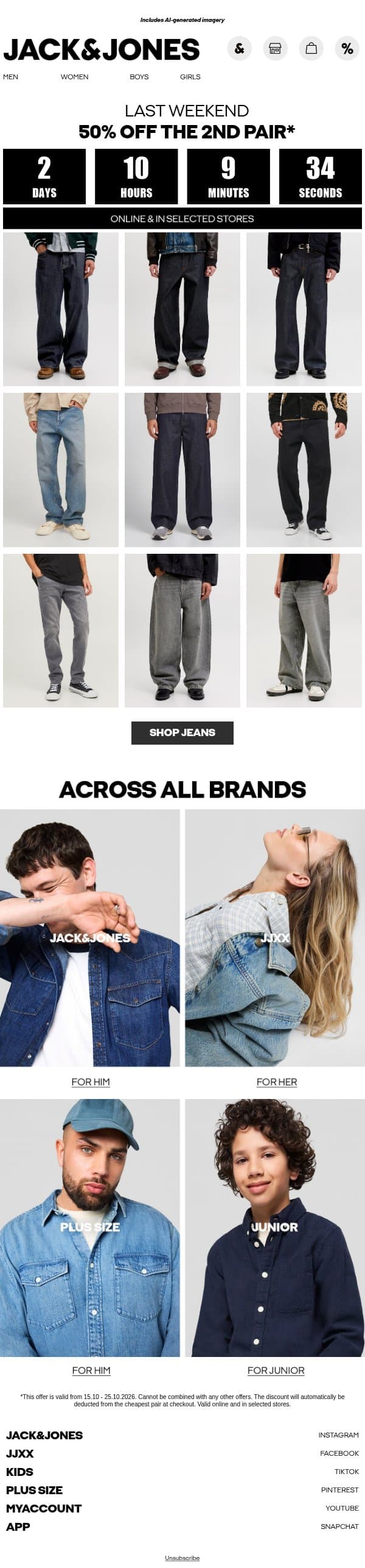 Last weekend: 50% off the 2nd pair 👖 email from Jack & Jones screenshot