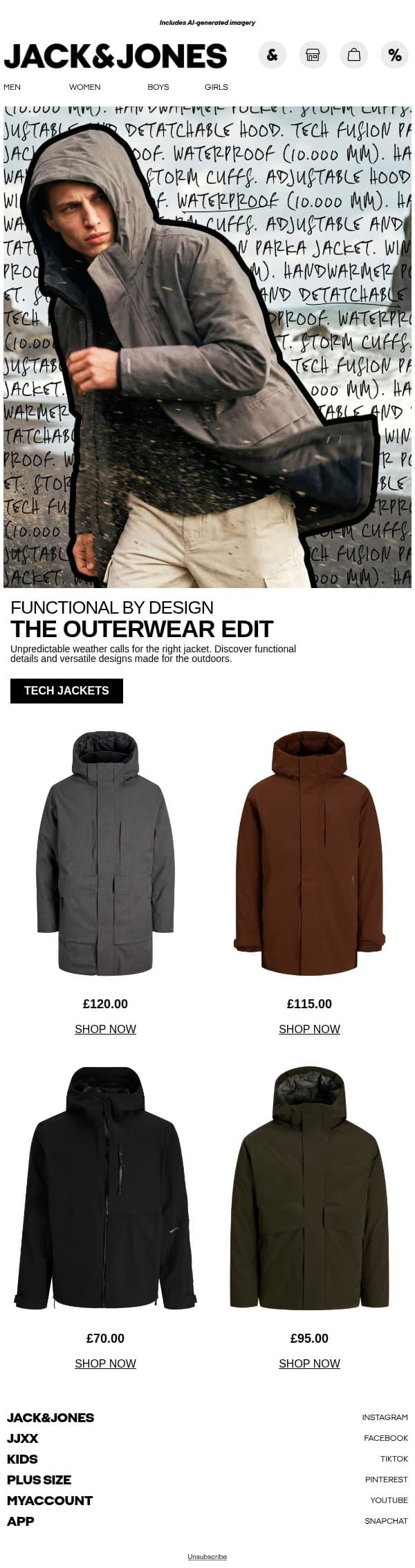 Styles that take on the weather email from Jack & Jones screenshot