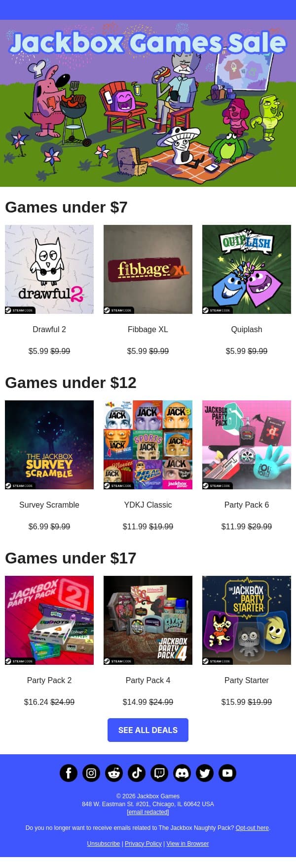 Celebrate the long weekend with cheap games! π email from Jackbox Games screenshot