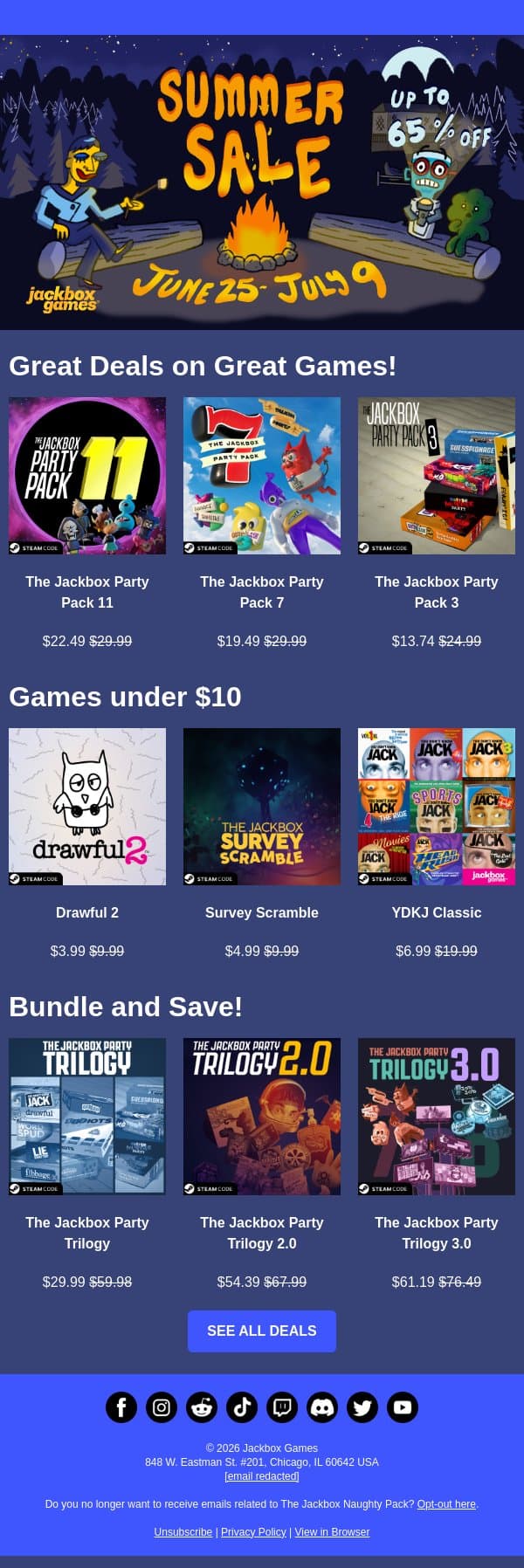Long Weekend = Cheap Games! π email from Jackbox Games screenshot
