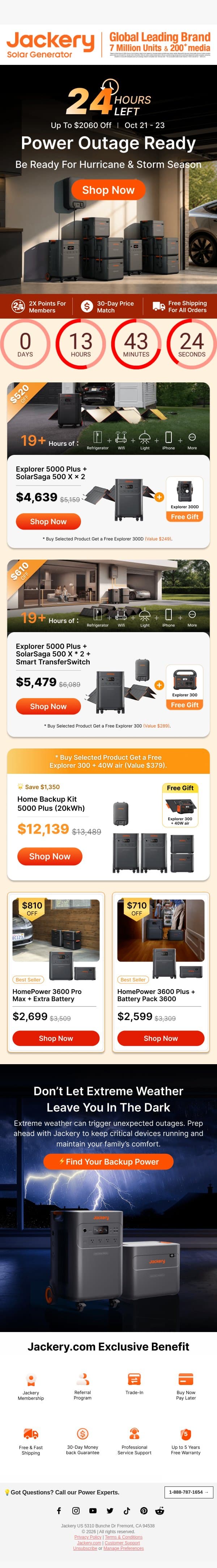 🎁 Free Gifts on Select Products — 24 Hours Left! ⏰ email from Jackery screenshot