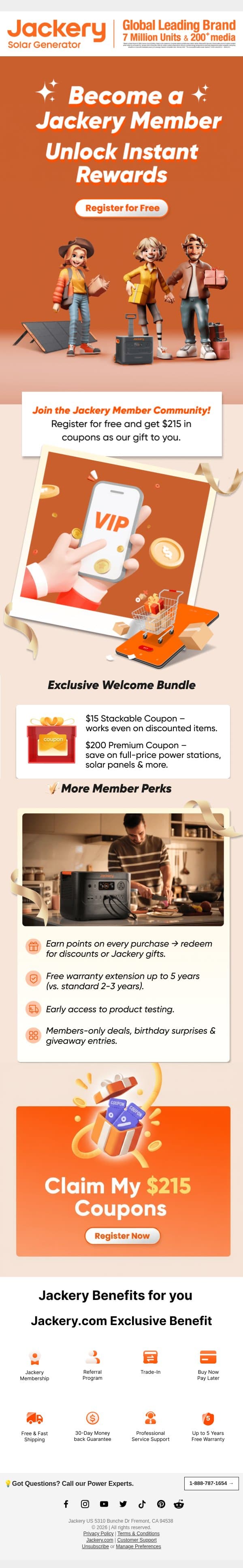 Claim Your $215 Welcome Gift – Join Free Today! email from Jackery screenshot