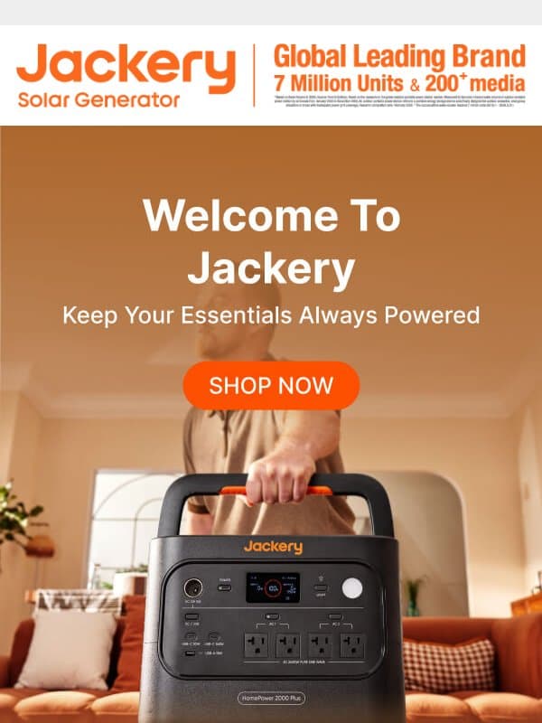 👏Welcome to Jackery –Power Your First Order Smarter email from Jackery