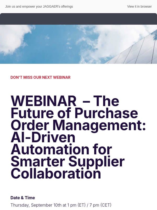 The Future of Purchase Order Management: AI-Driven Automation for Smarter Supplier Collaboration email from Jaggaer