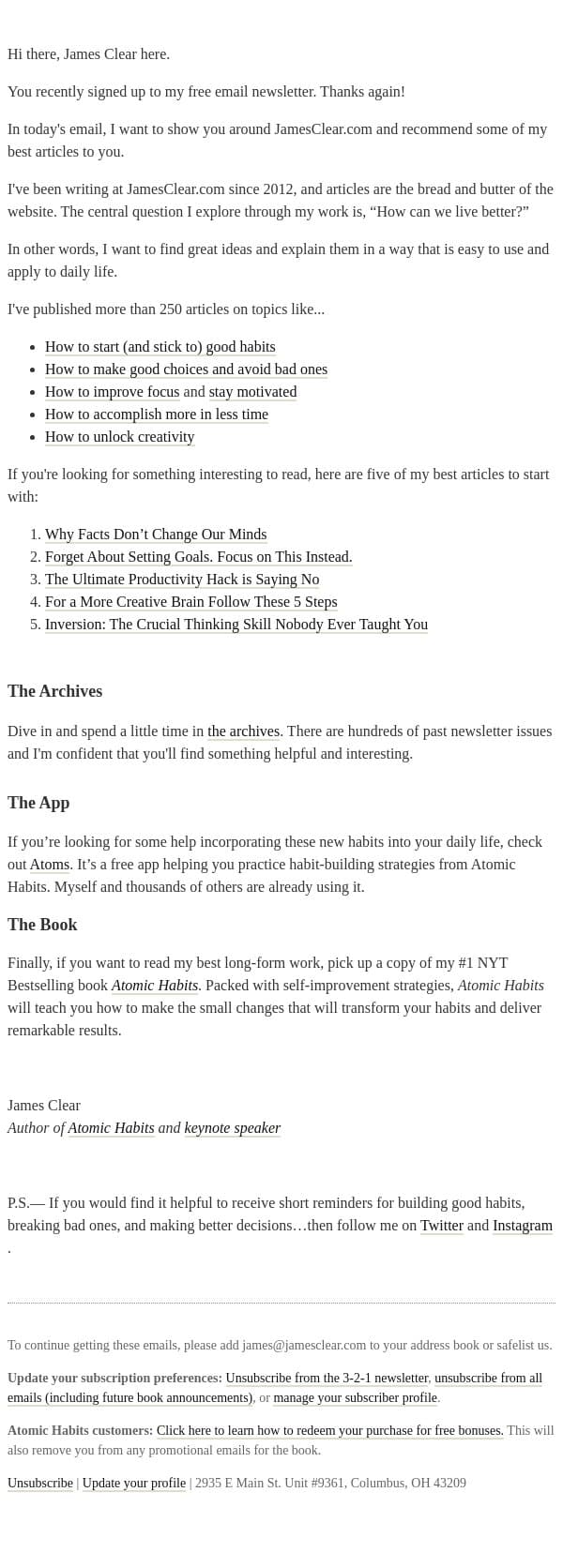 My best articles email from James Clear screenshot