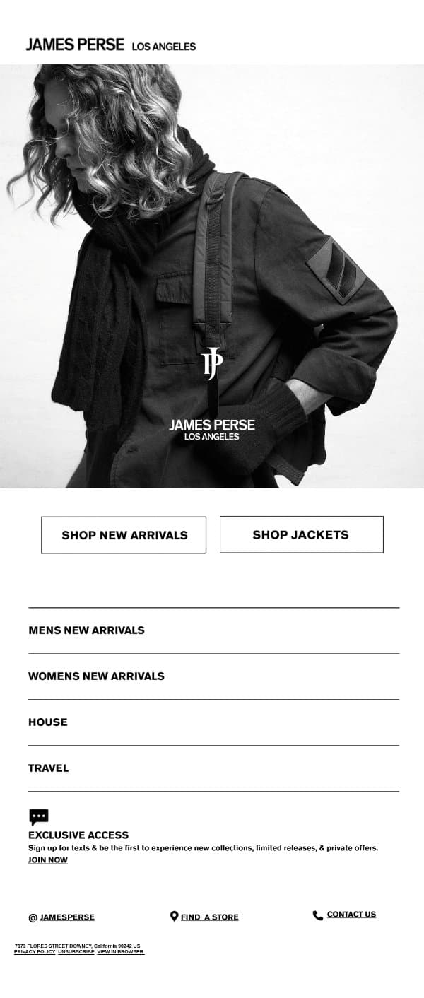 CA Snowline Jacket email from James Perse screenshot