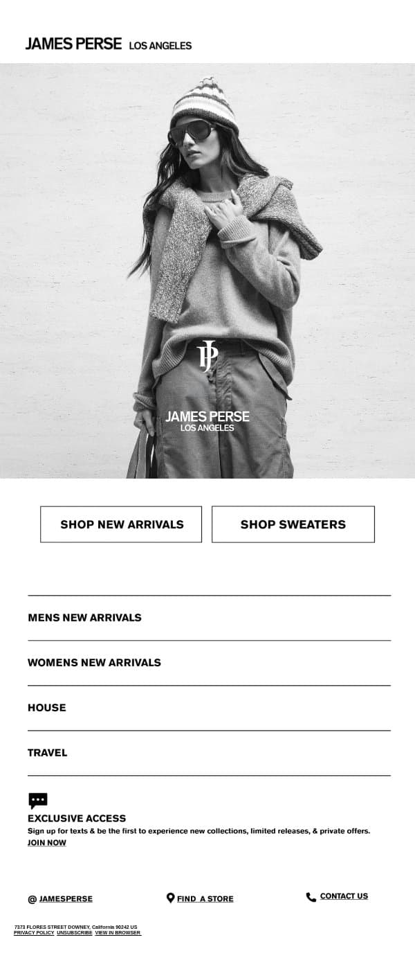 Pure Cashmere email from James Perse screenshot