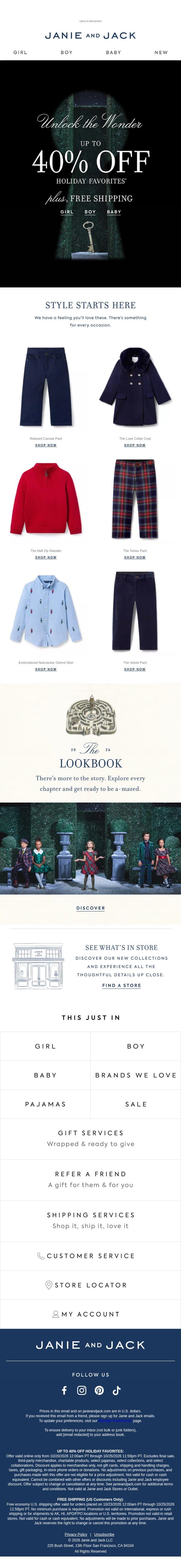 Last chance to unlock the wonder + free shipping email from Janie and Jack screenshot
