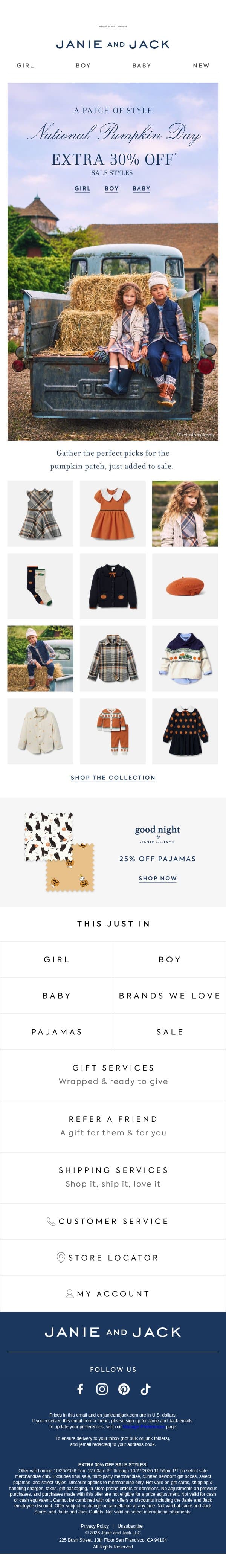 Extra 30% off sale for a limited time email from Janie and Jack screenshot