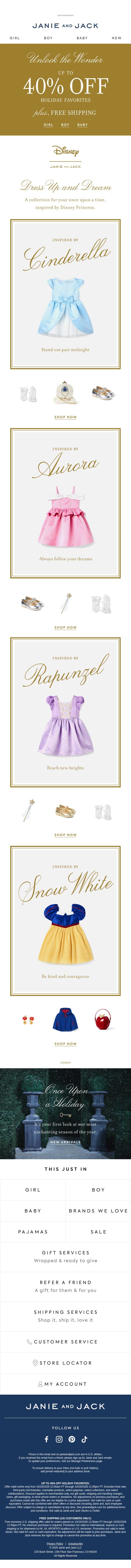 Now on sale: our Disney Princess collection email from Janie and Jack screenshot