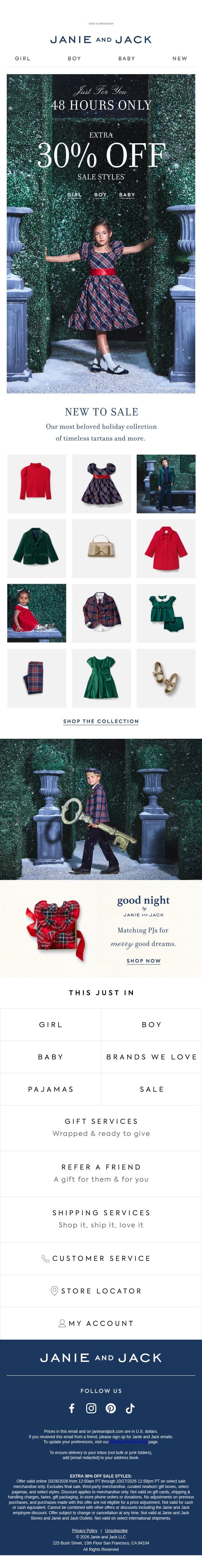 Holiday styles just added to sale email from Janie and Jack screenshot