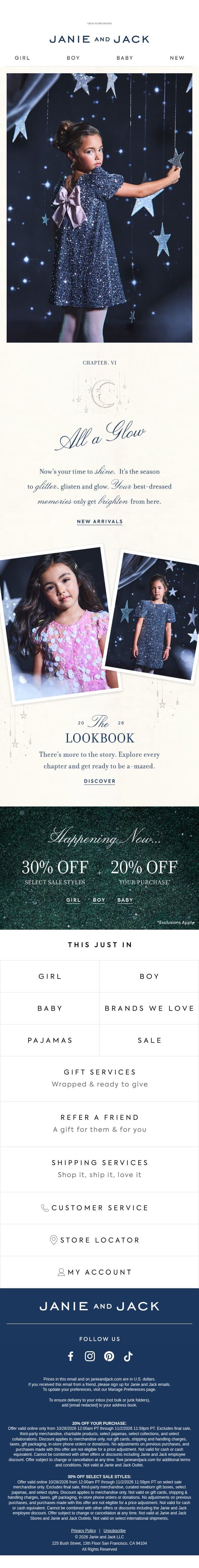 Our new collection is all aglow email from Janie and Jack screenshot