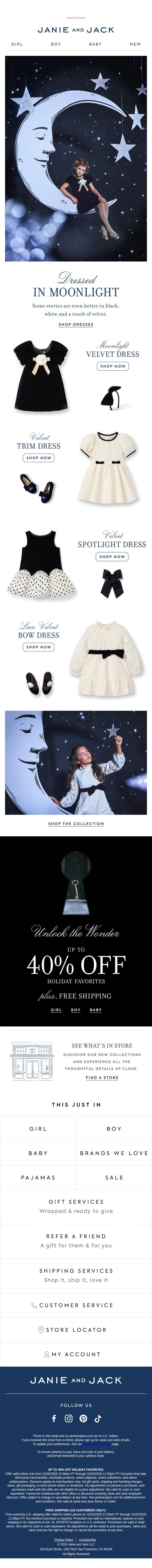 Take up to 40% off our dresses of the season email from Janie and Jack screenshot