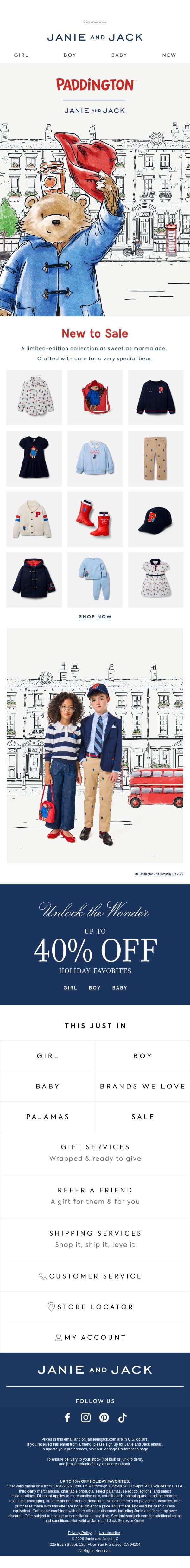 Our limited-edition collection, now on sale email from Janie and Jack screenshot
