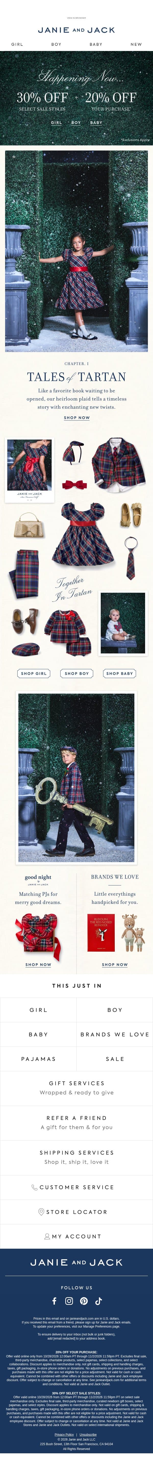 Our family matching tartan, now on sale email from Janie and Jack screenshot