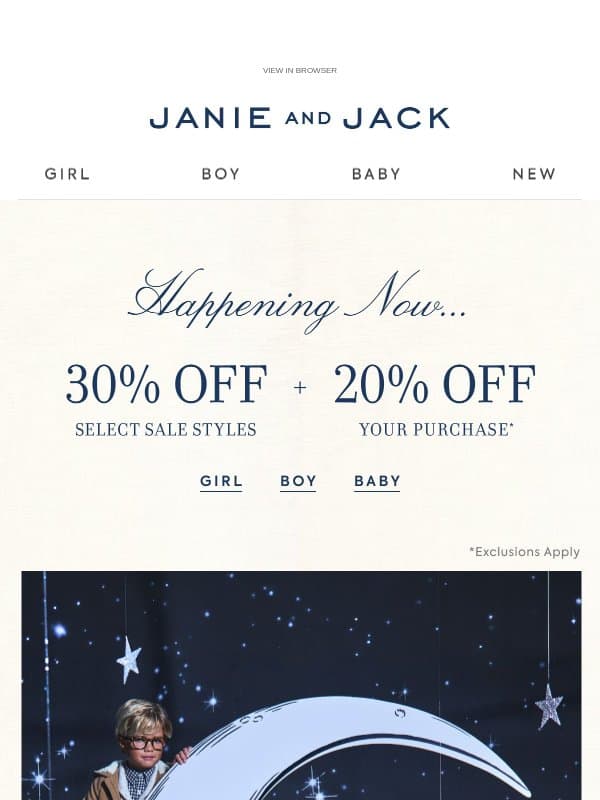 You'll be over the moon for this sale… email from Janie and Jack