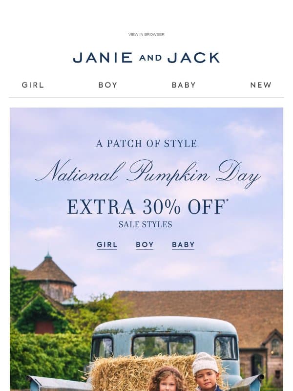 Extra 30% off sale for a limited time email from Janie and Jack