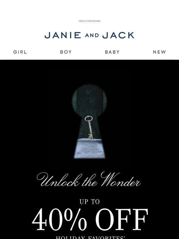 Up to 40% off new holiday looks for her email from Janie and Jack