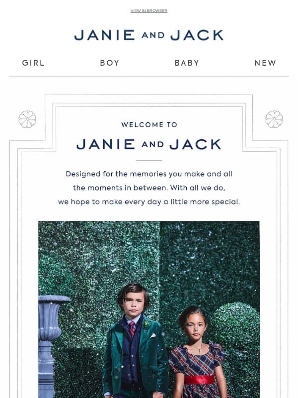 You’re part of the family (and it’s official) email from Janie and Jack