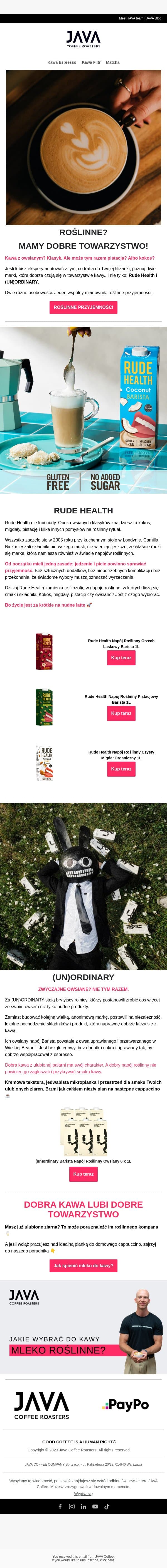 Roślinne? Mamy dla dobre towarzystwo 🥛 email from Javacoffee.pro screenshot