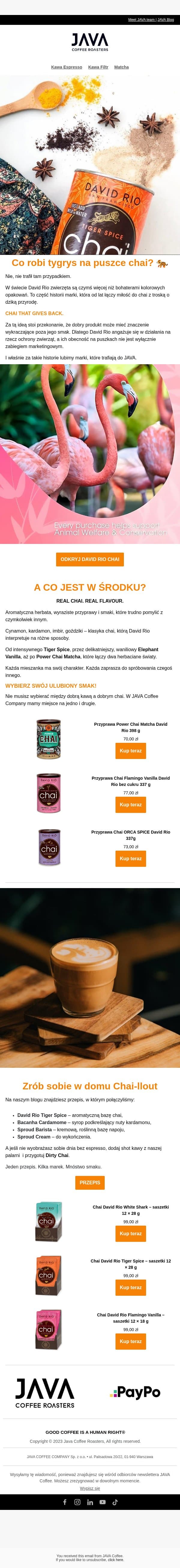 Jesień ma smak chai. I dobrze jej z tym. 🍂 email from Javacoffee.pro screenshot