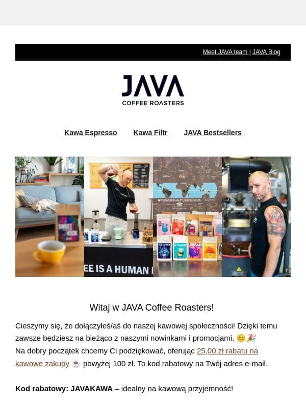, to Twoja zniżka za dołączenie do newslettera! email from Javacoffee.pro