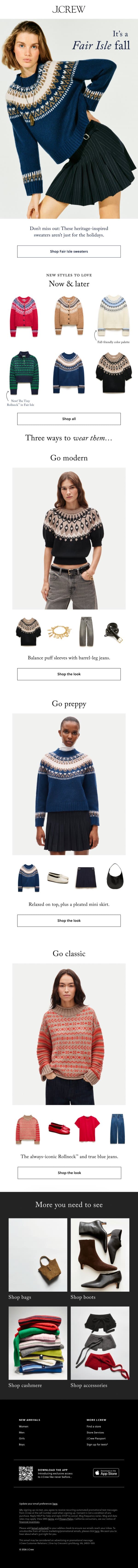 It’s a Fair Isle fall email from J.Crew screenshot