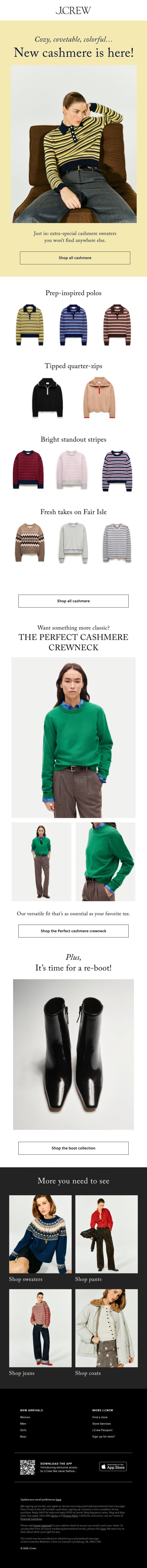 New cashmere is here! email from J.Crew screenshot
