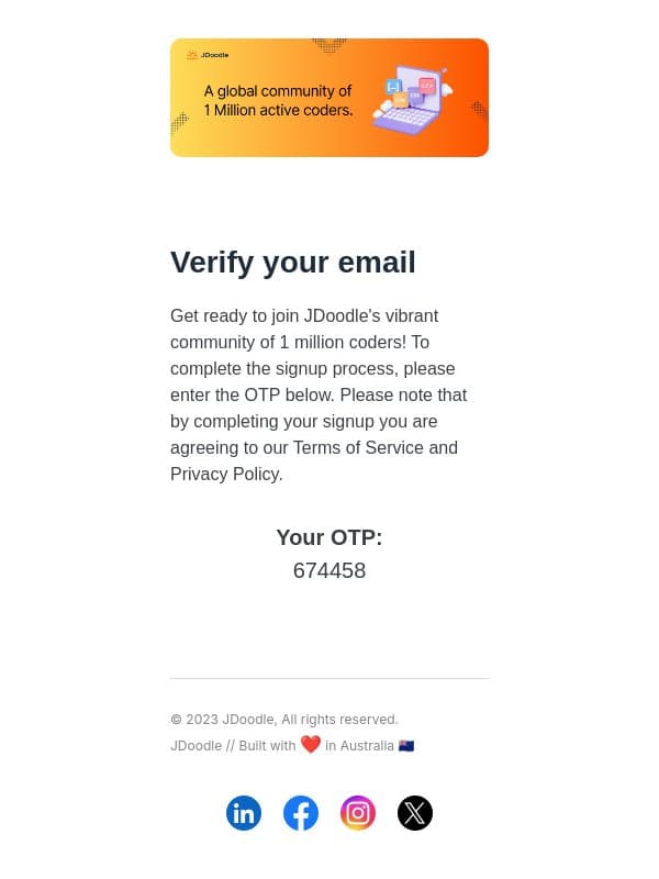 Please Confirm Your Email email from JDoodle