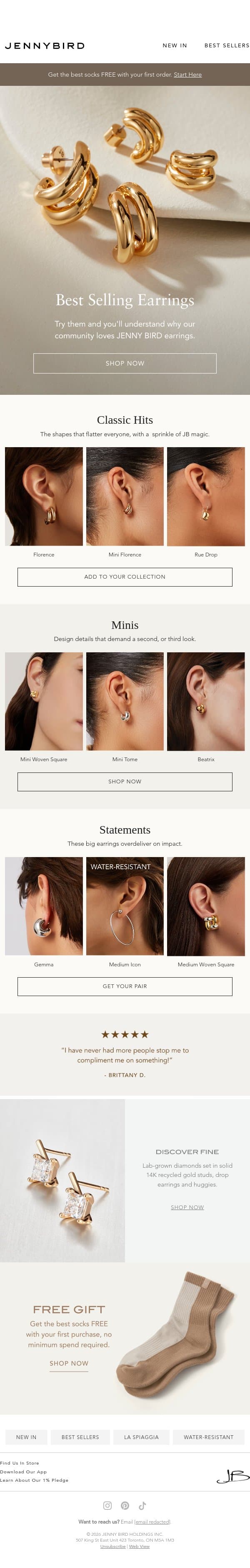 Earrings That Earn You Compliments email from Jenny Bird screenshot