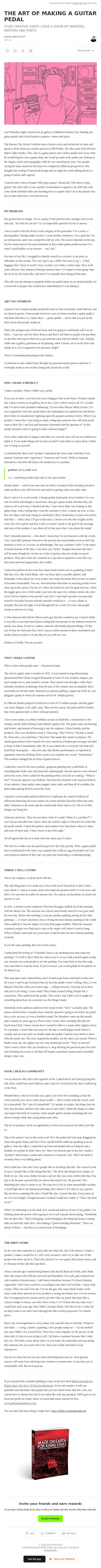 THE ART OF MAKING A GUITAR PEDAL email from JHS Pedals screenshot