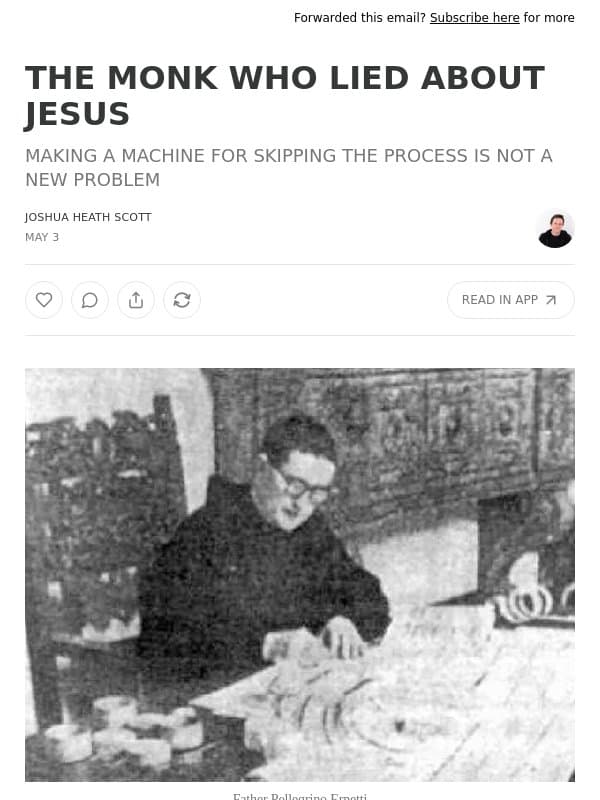 THE MONK WHO LIED ABOUT JESUS email from JHS Pedals