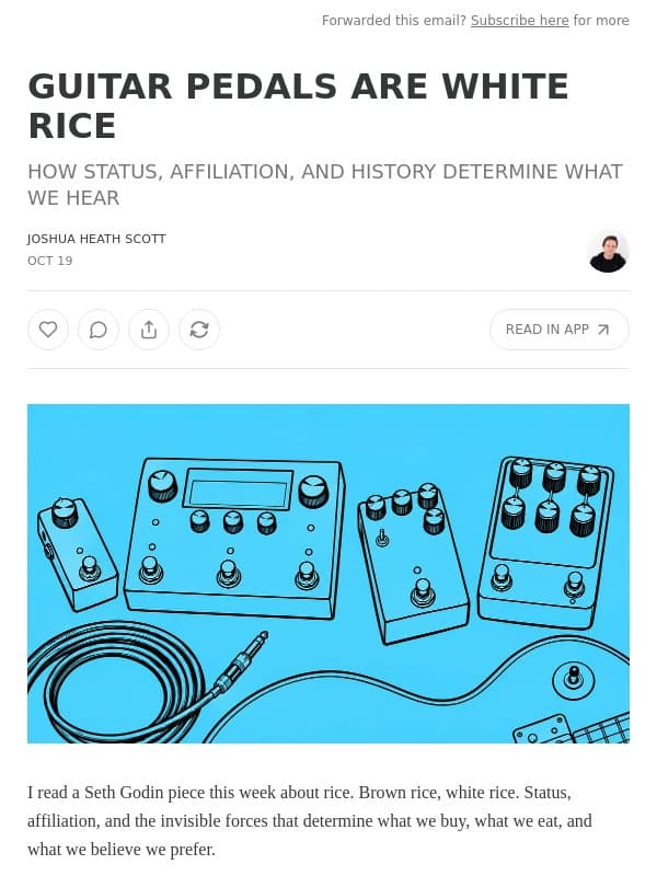 GUITAR PEDALS ARE WHITE RICE email from JHS Pedals