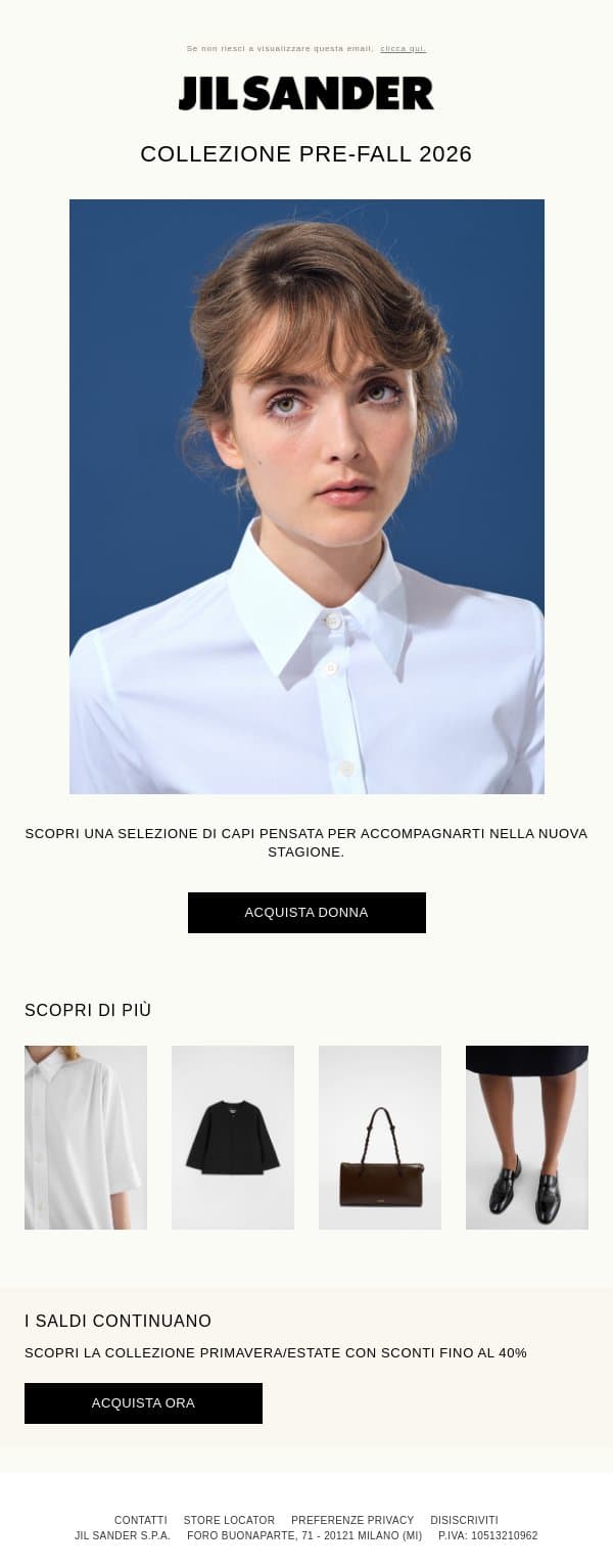 In transition email from Jil Sander screenshot