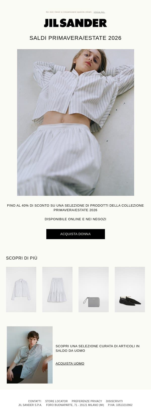 Iniziano i saldi email from Jil Sander screenshot
