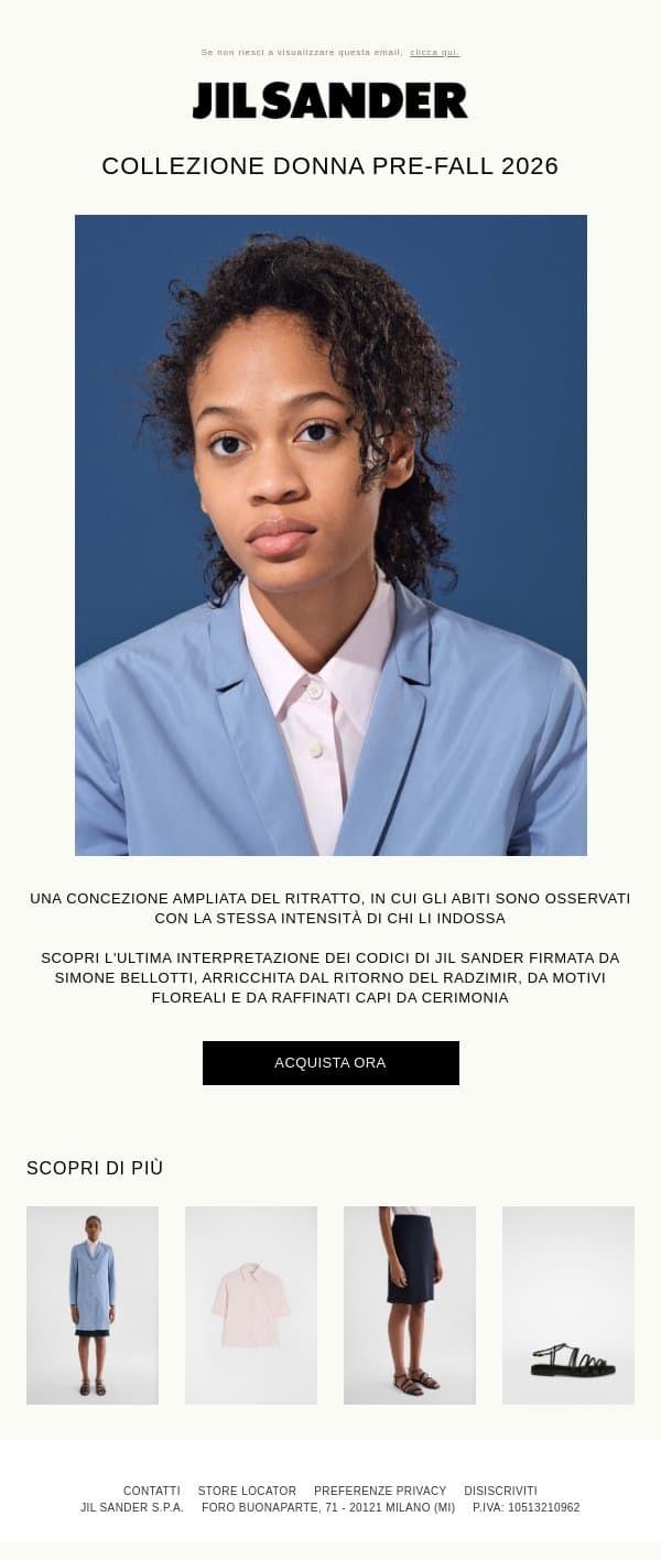 Collezione donna Pre-Fall 2026 email from Jil Sander screenshot