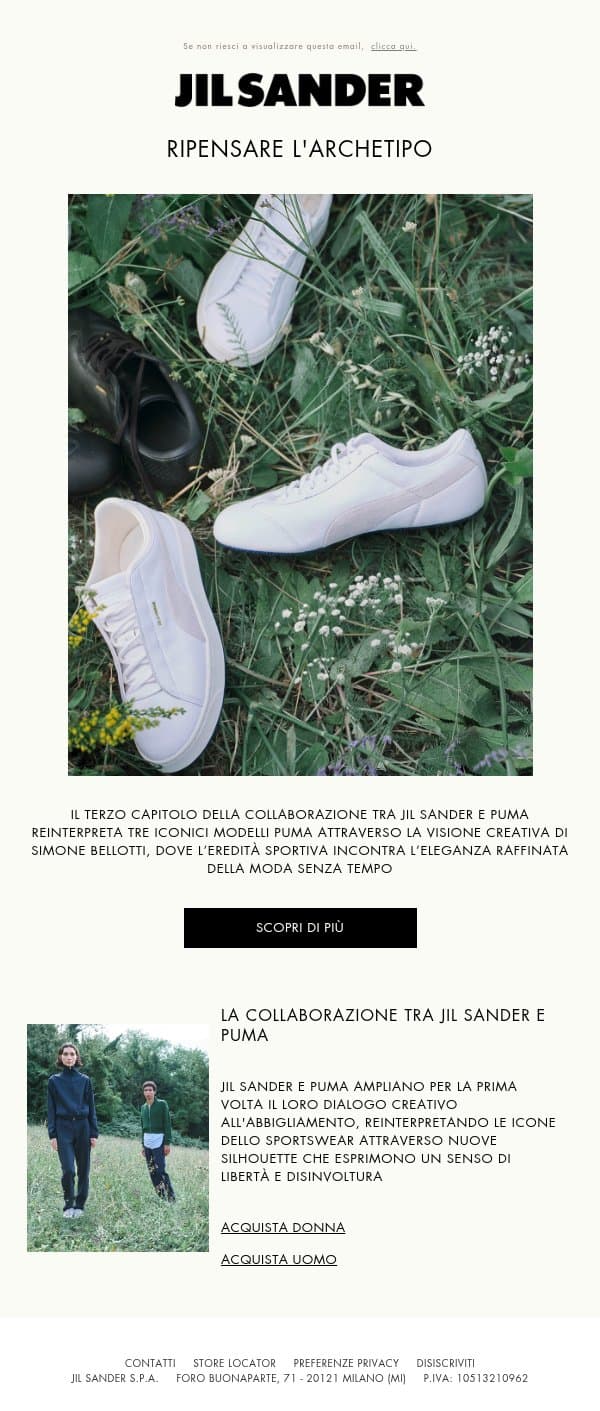 La collaborazione tra JIL SANDER e PUMA email from Jil Sander screenshot